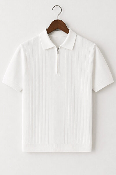 Edwox Tricou pentru bărbați Line cu model cu guler polo, alb, Cd168