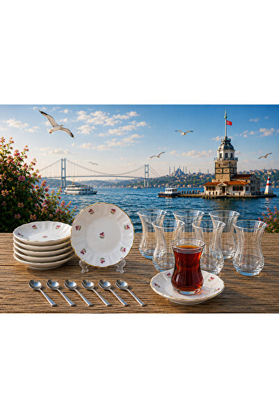 AYBABA STORE 18 Parça Hercai Mine Çay Bardağı Seti 6 Kişilik