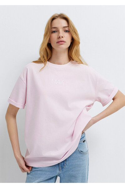 Mavi Logo Baskılı Pembe Tişört Loose Fit / Bol Rahat Kesim 1613884-70513