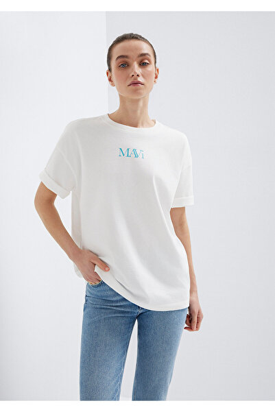 Mavi Biała koszulka z nadrukiem, oversize / szeroki krój 1611593-70057