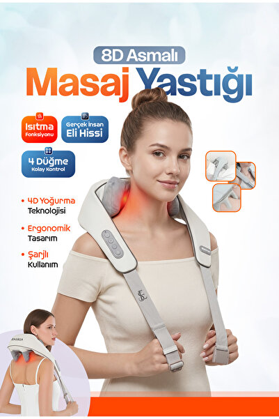 Mega Plus Şarjlı 2024 Yeni Nesil 8d Boyun Sırt Omuz Yoğurma Asmalı Masaj Yast...