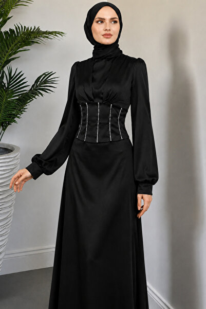 Aysan Moda Beli Taşlı Saten Abiye