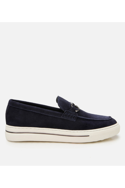 Hotiç Men's Suede Leather Navy Blue Buckle Detailed Loafer