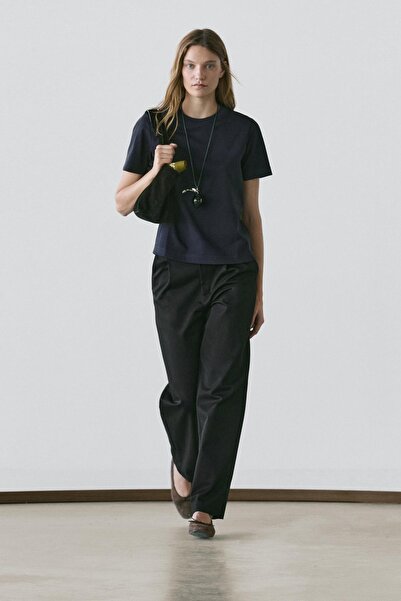 Massimo Dutti İnterlok bisiklet yaka %100 pamuklu t-shirt
