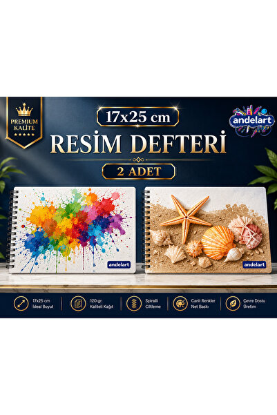 andelart Resim Defteri Spiralli Karton Kapak 15 Yp 17x25 2 Adet