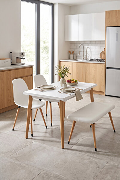 VİLİNZE Eames Sandalye-bank Avanos Ahşap Mdf Mutfak Masası Takımı - 70x120 Cm