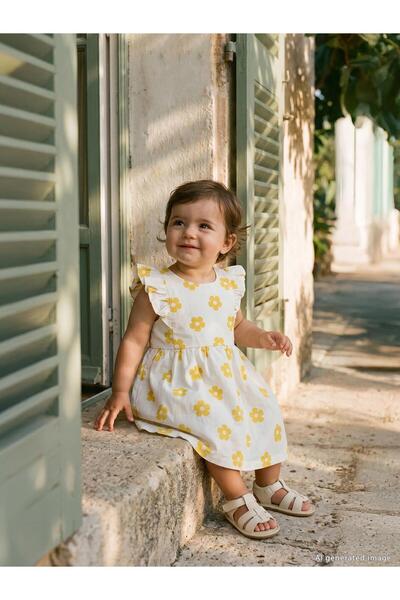 Civil Baby Floral Print Balloon Dress 6-18 Months - Mustard
