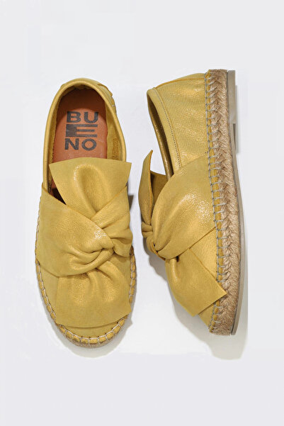 Bueno Shoes Sarı Simli Deri Kadın Espadril Ayakkabı 01wn3100