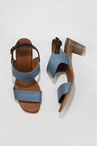 Bueno Shoes Sandały damskie na obcasie ze skóry niebieskiej - 01wu11100