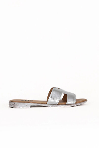Bueno Shoes Silver Shiny Leather Women's Flat Slippers 01Wq2015