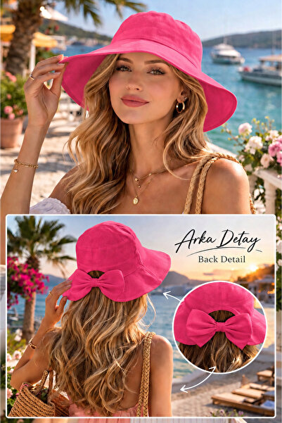 Wearflawless Γυναικείο καπέλο παραλίας Λινό Bucket Bowknot Pink Summer, ρυθμι...