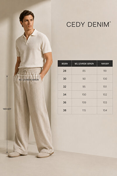 CEDY DENIM Erkek Yazlık Sentetik Keten Bol Kesim Pantolon Yüksek Bel Lastikli C350