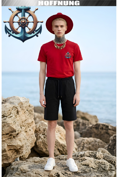HOFFNUNG Set casual unisex cu mânecă scurtă și imprimeu ANCORĂ, pentru exteri...