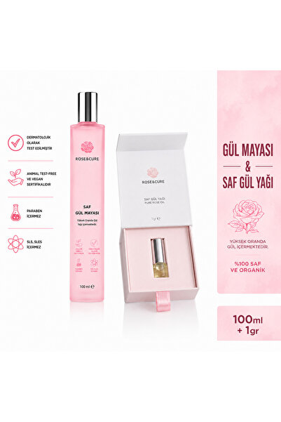 Rose and Cure Saf Gül Mayası 100 ml Ve Saf Gül Yağı 1 gram Set