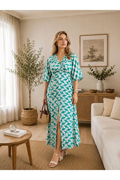 Moda Banuş Rochie lungă din țesătură moale cu șliț, de vară