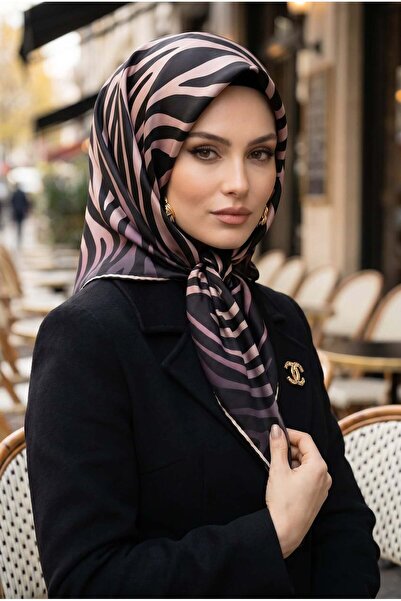 Vissona %100 Twill İpek Zebra Desenli Pudra - Siyah Renkli 90x90 Eşarp Dikim ...