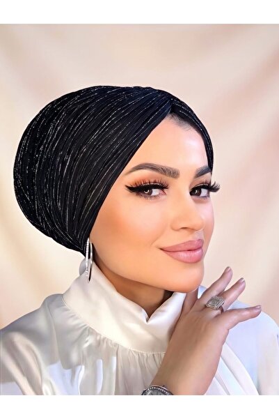 Moda Nurhan Siyah simli dolgulu Drapeli bone