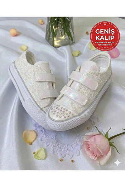 PATİK BEBE KIZ ÇOCUK BEYAZ RENK TAŞLI BANTLI ŞIK AYAKKABI