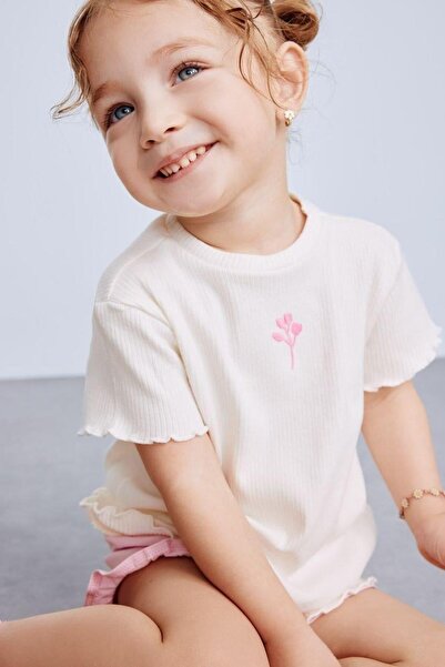 DeFacto Crew Neck Floral Ribbed Camisole Short Sleeve T-Shirt Baby Girl B7544...
