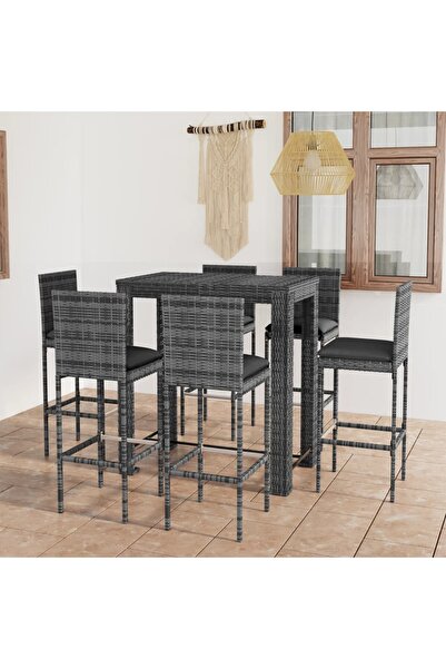 Concept Set mobilier bar de grădină cu perne, 7 piese, gri, poliratan