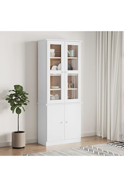 Concept Vitrină din sticlă „ALTA”, alb, 77x35x186,5 cm, lemn masiv pin