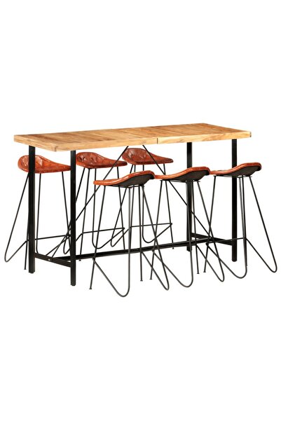 Concept Set mobilier bar 7 piese lemn masiv sheesham & piele naturală