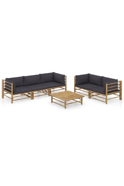 Concept Set mobilier de grădină, 6 piese, perne gri închis, bambus