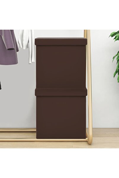 Concept Taburete cu depozitare pliabile, 2 buc., maro, PVC