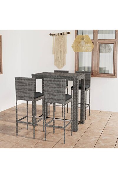 Concept Set mobilier bar de grădină cu perne, 5 piese, gri, poliratan