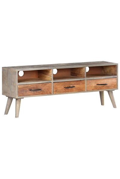 Concept Comodă TV, gri, 130x35x51 cm, lemn masiv de mango nefinisat