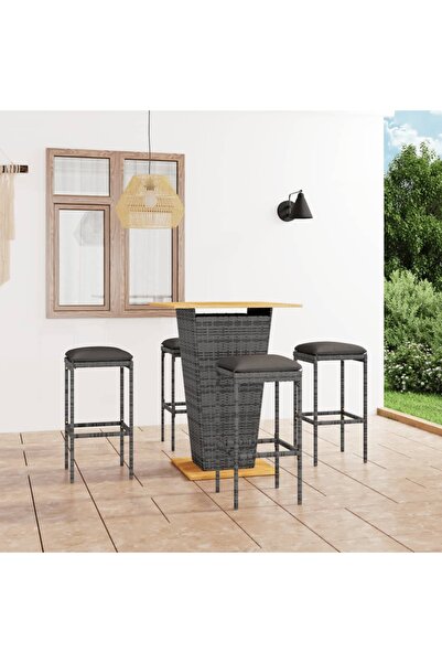 Concept Set mobilier bar de grădină cu perne, 5 piese, gri, poliratan