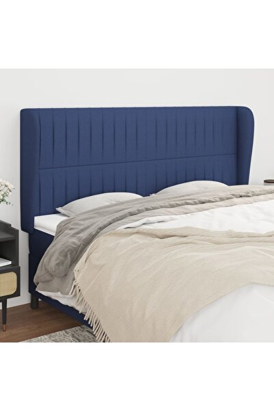 Concept Tăblie de pat cu aripioare, albastru, 203x23x118/128 cm, textil