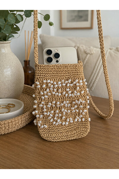Miuco Örgü İncili Telefon Çantası /Askılı Çanta