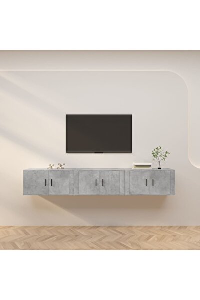 Concept Dulapuri TV montate pe perete, 3 buc., gri beton, 80x34,5x40 cm