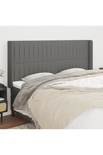 Concept Tăblie de pat cu aripioare gri închis 183x16x118/128 cm textil