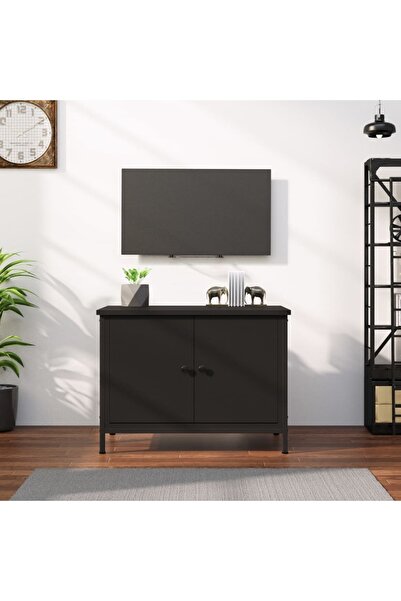Concept Comodă TV cu uși, negru, 60x35x45 cm, lemn prelucrat