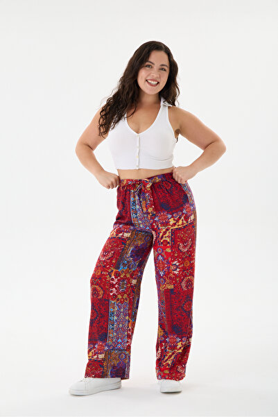 Opal Wear Etnik Desenli Dokuma Viskon Battal Pantolon Etek