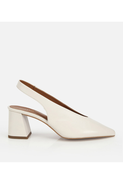 Hotiç Women's Leather White Open-Back Shoes, Pack of Block Heel