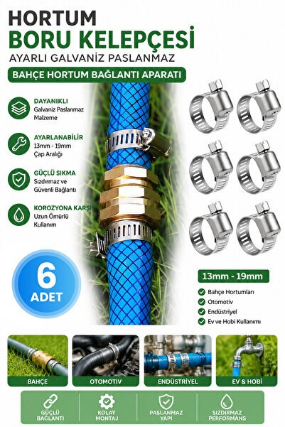 Depolife Hortum Boru Kelepçesi Ayarlı Galvaniz Paslanmz Bahçe Hortum Bağlantı...