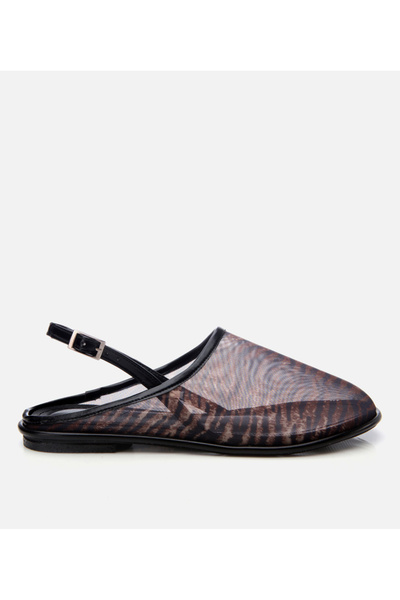 Hotiç Women's Black Zebra Patterned Flat Sandals