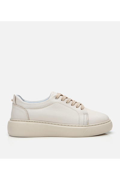 Hotiç Women's Leather Beige Thick Soled Sports Shoes
