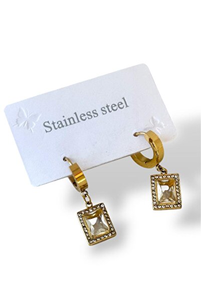 Haziran Accessory, Steel White Baguette Earrings