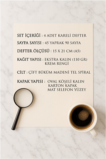 Apeirona Okul Defter Seti - 4'lü Kareli - A5 - 90 Sayfa