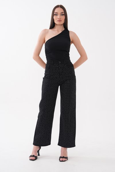 de zuzuu fashion Women's Black Color Shiny Stone Special Design Jean Denim Pants