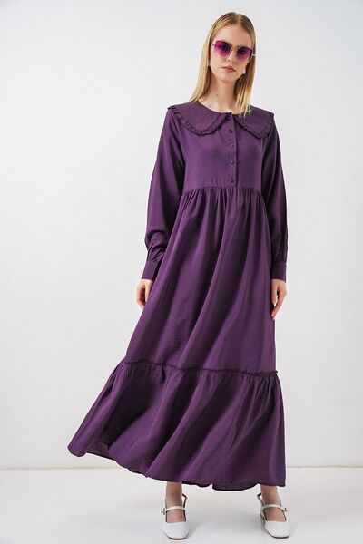 Hiccup BDART Rochie Maxi cu Yaka Baby și Închidere cu Buton