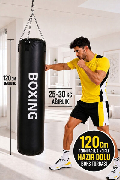 Spor Byfit 120 cm X 35 cm Siyah Zincirli Boks Torbası - Dolu