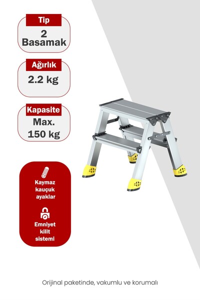 ASVERA Alüminyum 2+2 Çift Çıkışlı A Tipi Merdiven - Hafif ve Paslanmaz Çift T...