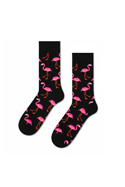 CARNAVAL SOCKS Șosete unisex de culoare neagră cu model flamingo