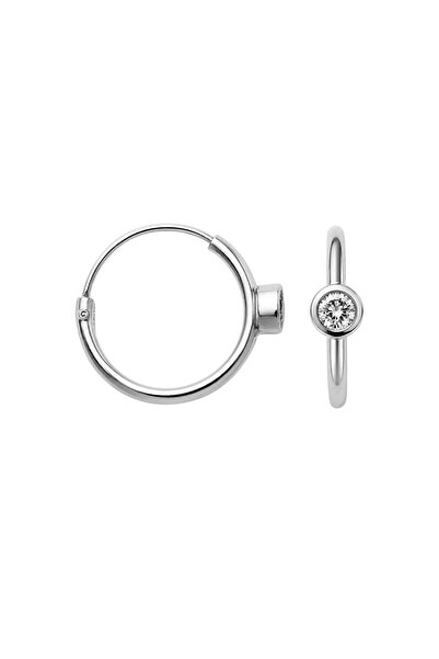 jelux silver Gümüş 925 Ayar 12 MM Minimal Zirkon Taşlı Halka Kadın Küpe