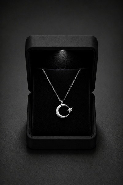 ÇEKİRDEK JEWELRY Işıklı Hediye Kutulu 925 Ayar Gümüş Ay Yıldız Kolye – Rodaj ...